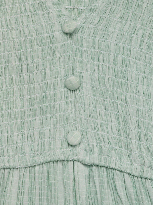 New V-neck slit fresh light green dress