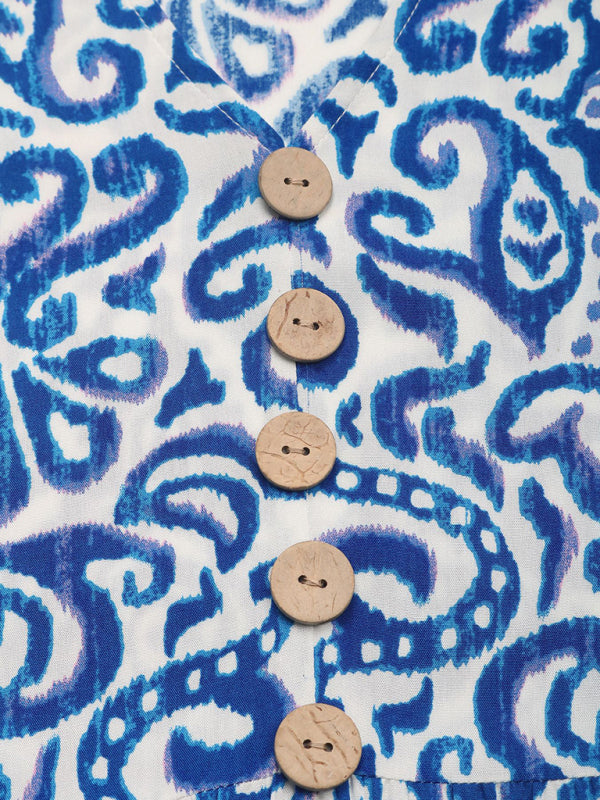 New V-neck button print sleeveless casual dress