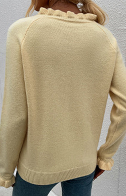 Autumn And Winter New Sweater Wooden Ear Button Sweater Blouse/N