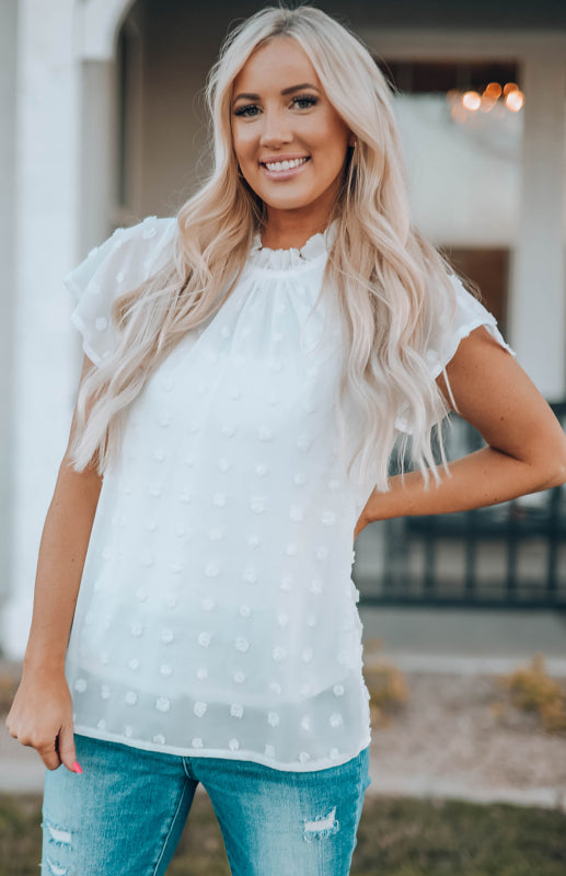 Women’s Ruffled Sleeve Swiss Dot T-shirts