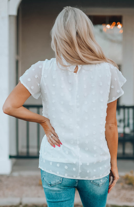 Women’s Ruffled Sleeve Swiss Dot T-shirts