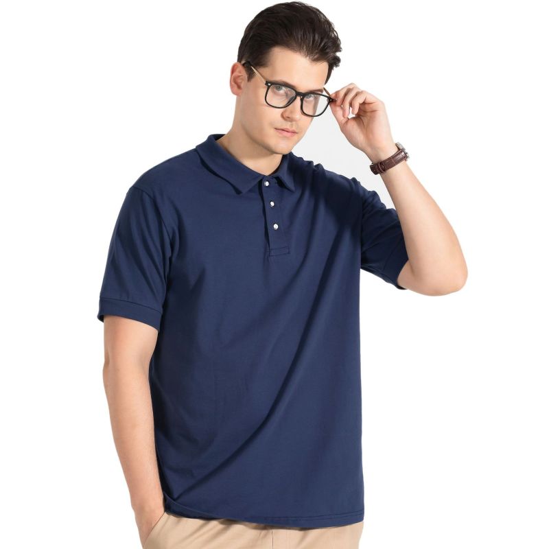 New Men's Loose Short Sleeve Solid Color T-Shirt Square Neck Pure Cotton POLO Shirt