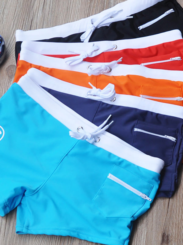 Men's Solid Color Drawstring Waist Swim Trunks