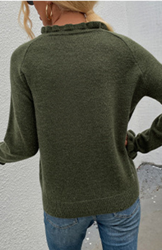 Autumn And Winter New Sweater Wooden Ear Button Sweater Blouse/N