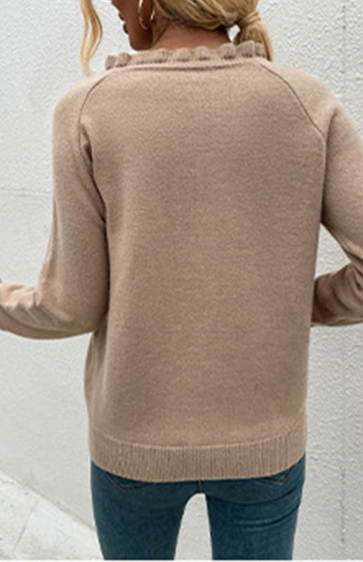 Autumn And Winter New Sweater Wooden Ear Button Sweater Blouse/N