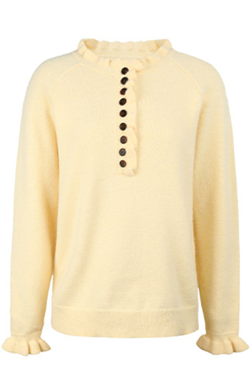 Autumn And Winter New Sweater Wooden Ear Button Sweater Blouse/N