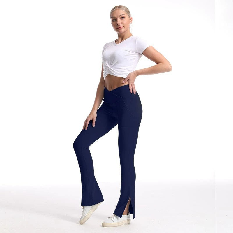 Slit Micro High Waist Elastic Hip Lifting Abdomen Dance Casual Sports Trousers