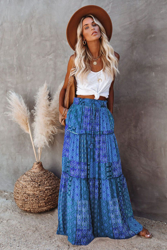 Women's Printed Tiered Maxi Skirt