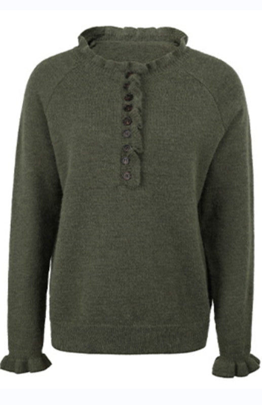 Autumn And Winter New Sweater Wooden Ear Button Sweater Blouse/N