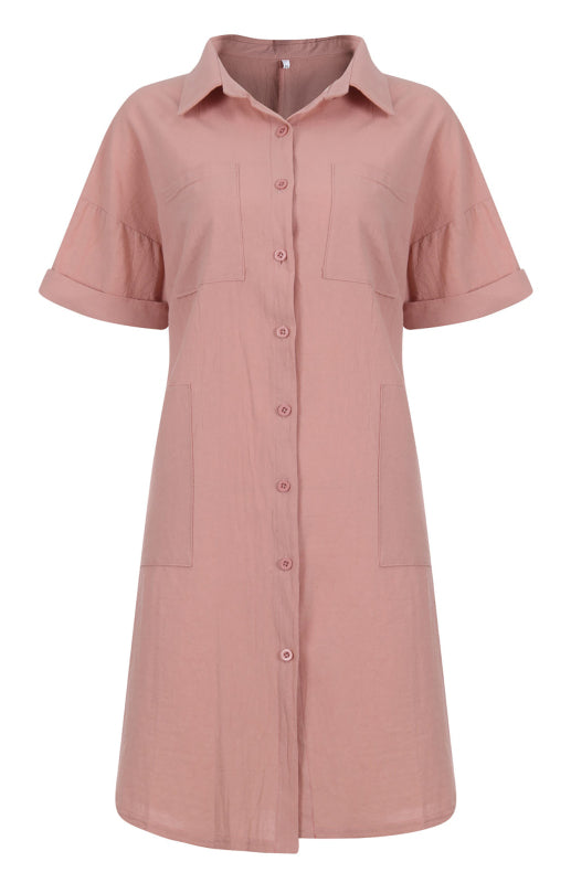 Lapel Button Pocket Short Sleeve Shirt Dress