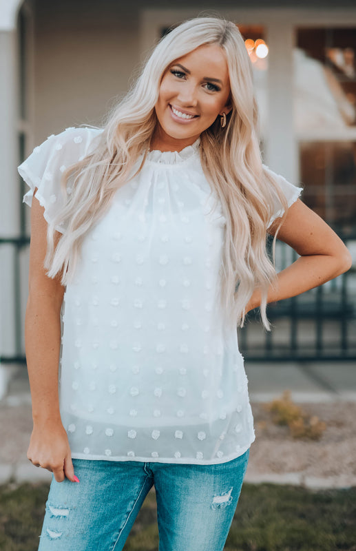Women’s Ruffled Sleeve Swiss Dot T-shirts