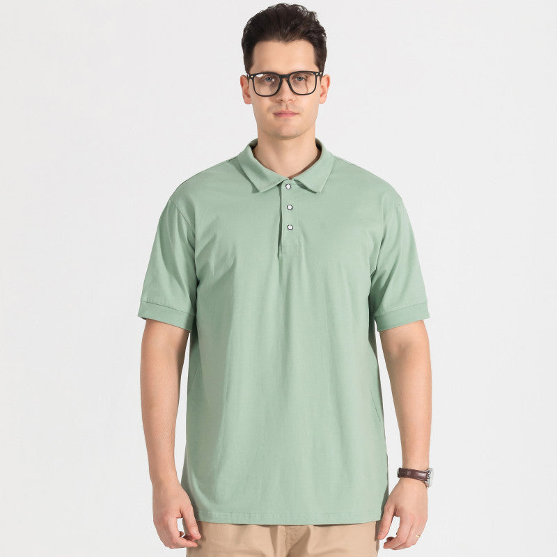 New Men's Loose Short Sleeve Solid Color T-Shirt Square Neck Pure Cotton POLO Shirt