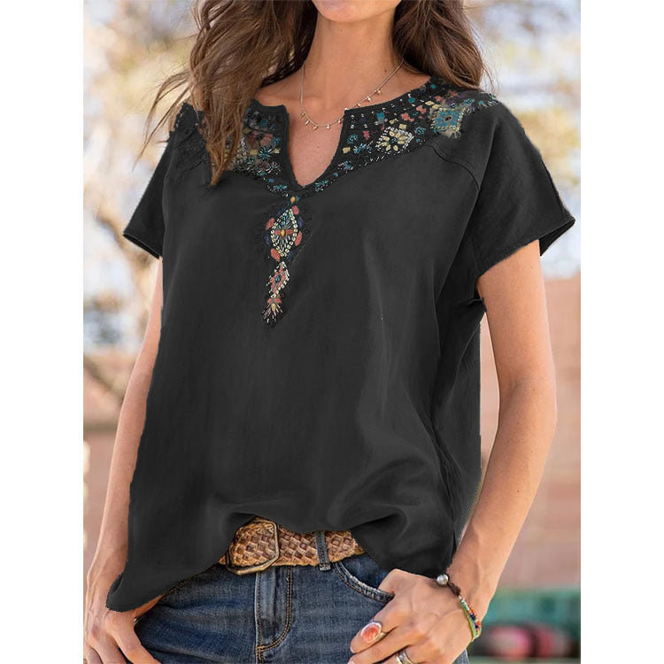 Women's loose western ethnic style top short-sleeved t-shirt