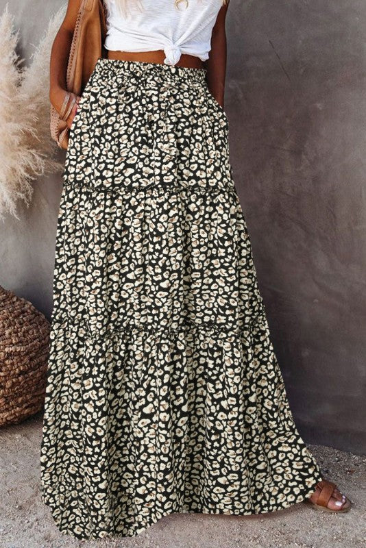 Women's Printed Tiered Maxi Skirt