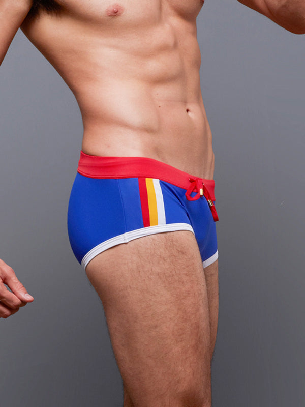 Men's Colorblock Wide Waist Tie Boxer Swim Shorts
