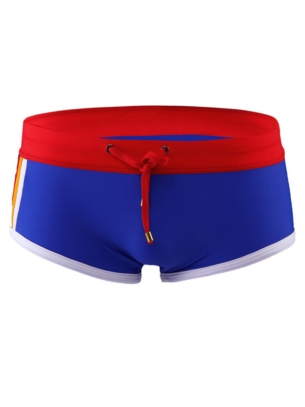 Men's Colorblock Wide Waist Tie Boxer Swim Shorts