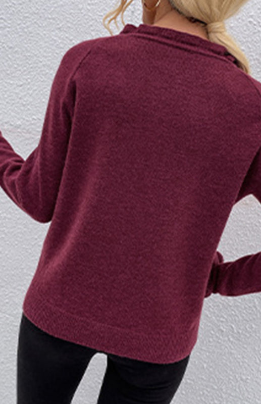 Autumn And Winter New Sweater Wooden Ear Button Sweater Blouse/N