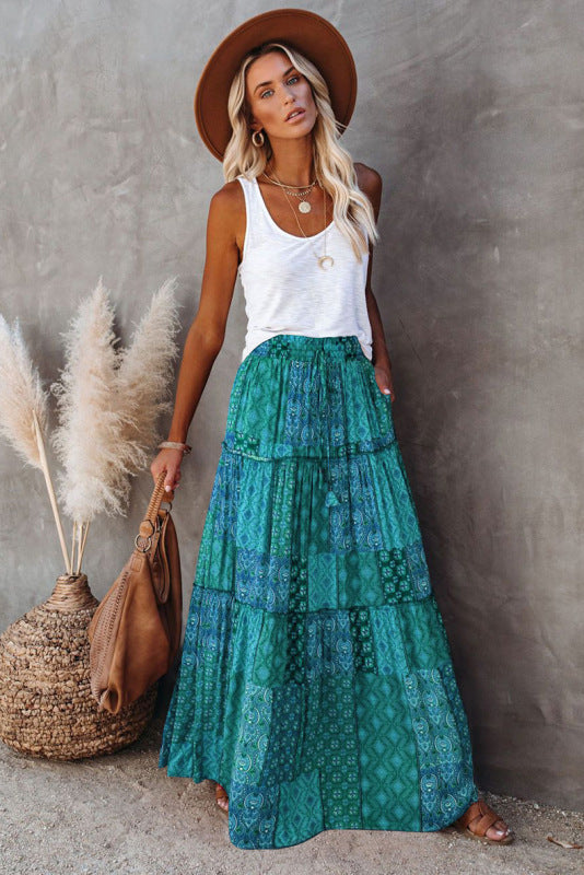 Women's Printed Tiered Maxi Skirt