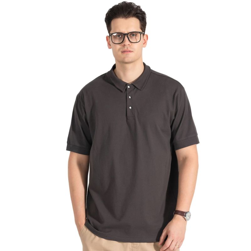 New Men's Loose Short Sleeve Solid Color T-Shirt Square Neck Pure Cotton POLO Shirt