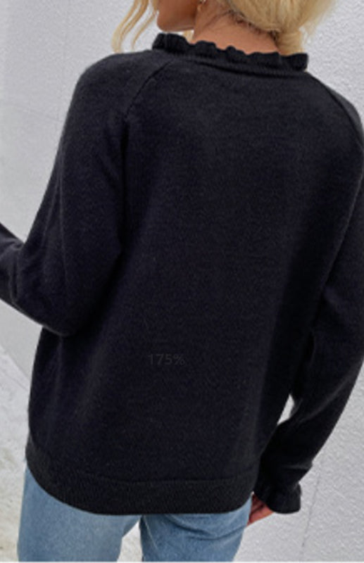 Autumn And Winter New Sweater Wooden Ear Button Sweater Blouse/N
