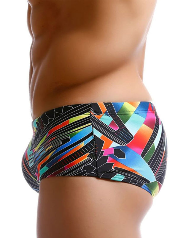 Men's Colorful Lines Geometric Irregular Print Boxer Swim Shorts