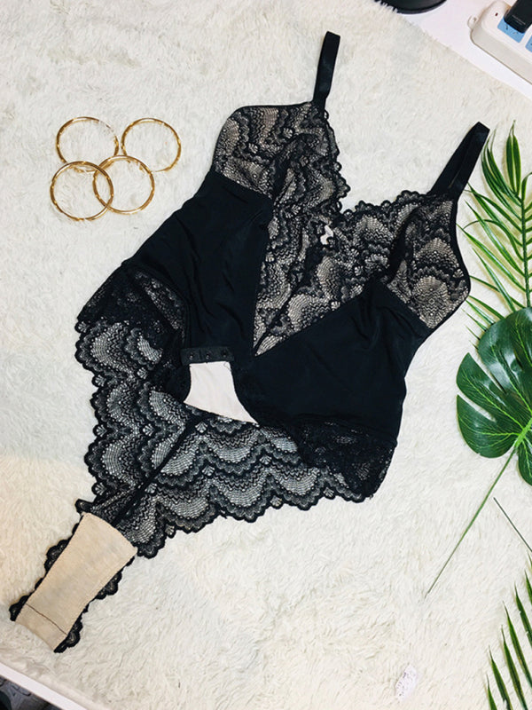 Women's Sling Lace Stitching Sexy Bodysuit Erotic Lingerie