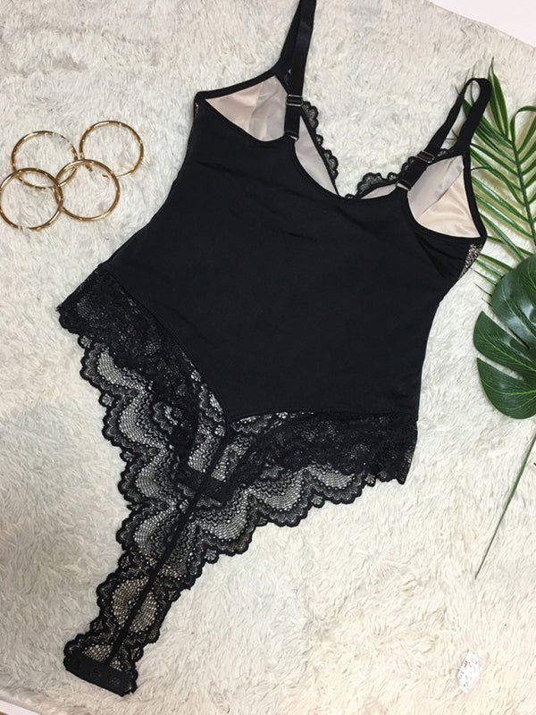 Women's Sling Lace Stitching Sexy Bodysuit Erotic Lingerie