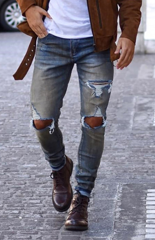 Men's Fashion Frayed Slim Fit Long Jeans