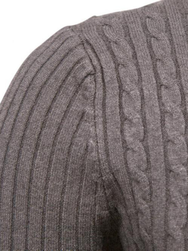 Men’s Solid Color Rolled Turtleneck Long Sleeve Rib Texture Sweater