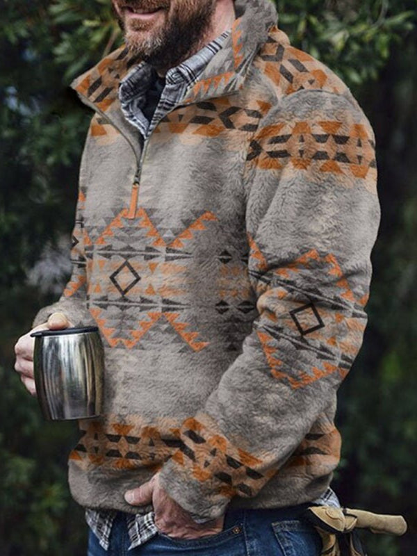 Men’s Faux Fur Quarter Zip Up Sweatshirt