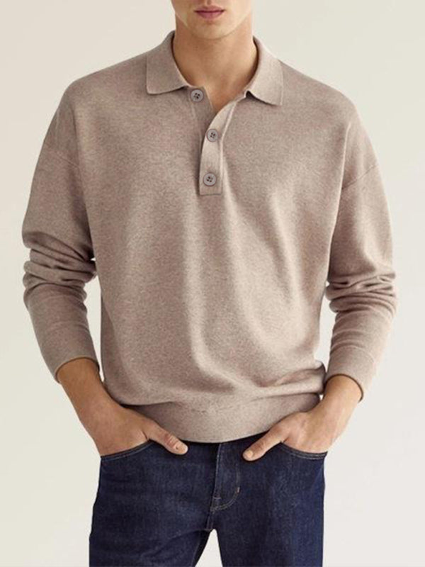 Men's Solid Color Long Sleeve Polo Shirt