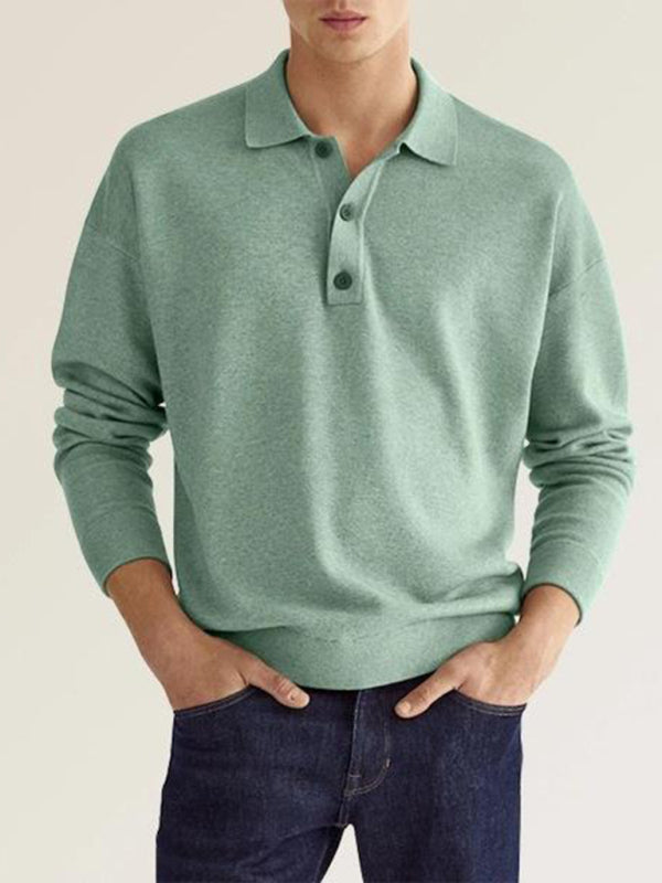 Men's Solid Color Long Sleeve Polo Shirt