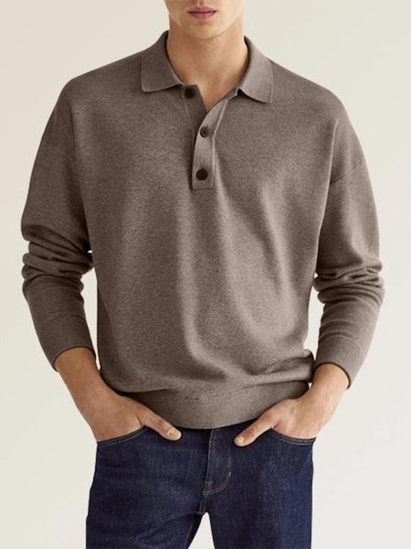 Men's Solid Color Long Sleeve Polo Shirt