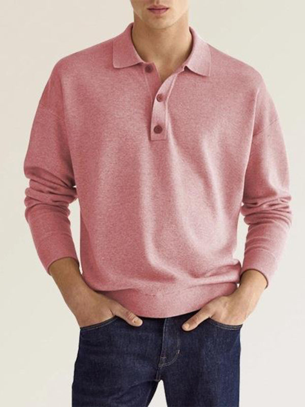 Men's Solid Color Long Sleeve Polo Shirt