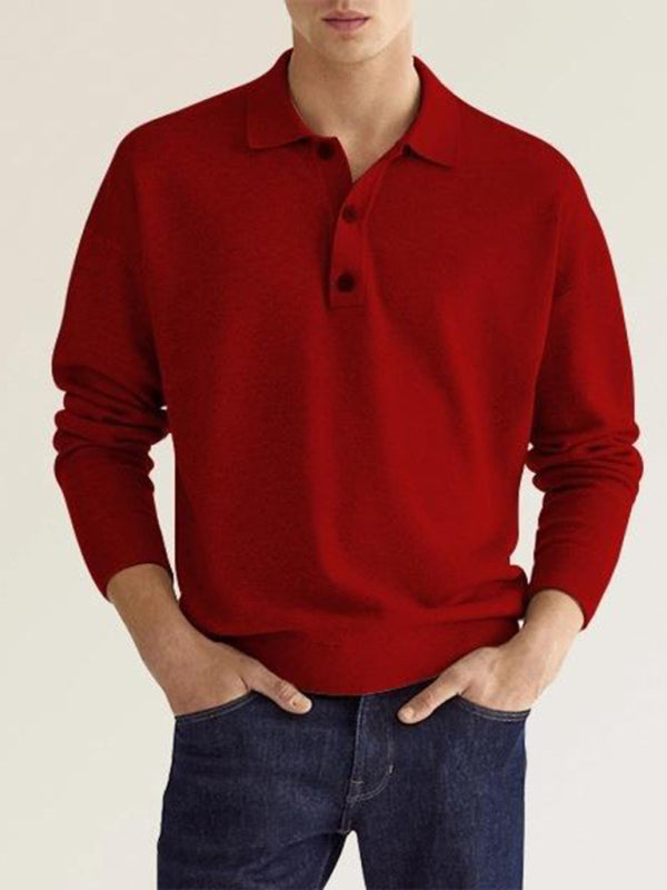Men's Solid Color Long Sleeve Polo Shirt