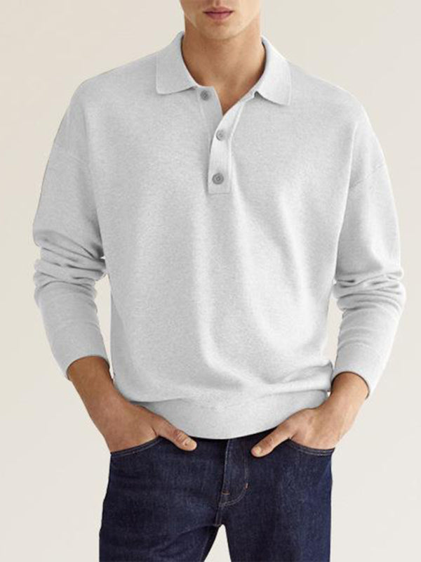 Men's Solid Color Long Sleeve Polo Shirt
