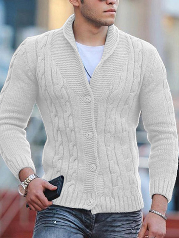Men's Solid Color Cable Knit Shawl Collar Cardigan