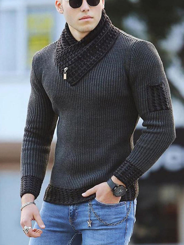 Men's Solid Color Rib Shawl Collar Sweater