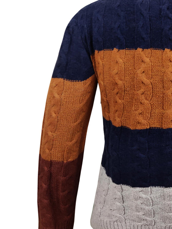 Men's V Neck Cable Knit Colorblocked Button Front Sweater Cardigan