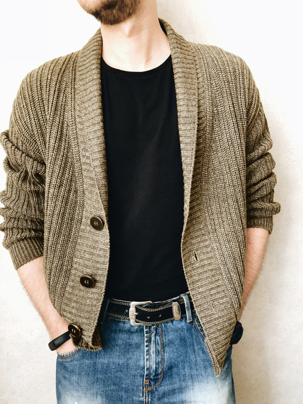 Men's Solid Color Knit Blend Shawl Collar And Button Front Sweater Cardigan
