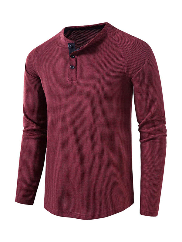 Men's Solid Color Waffle Knit Henley