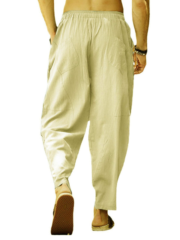 Men's casual loose cotton and linen drawstring hip-hop lantern pencil pants