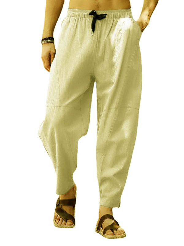 Men's casual loose cotton and linen drawstring hip-hop lantern pencil pants