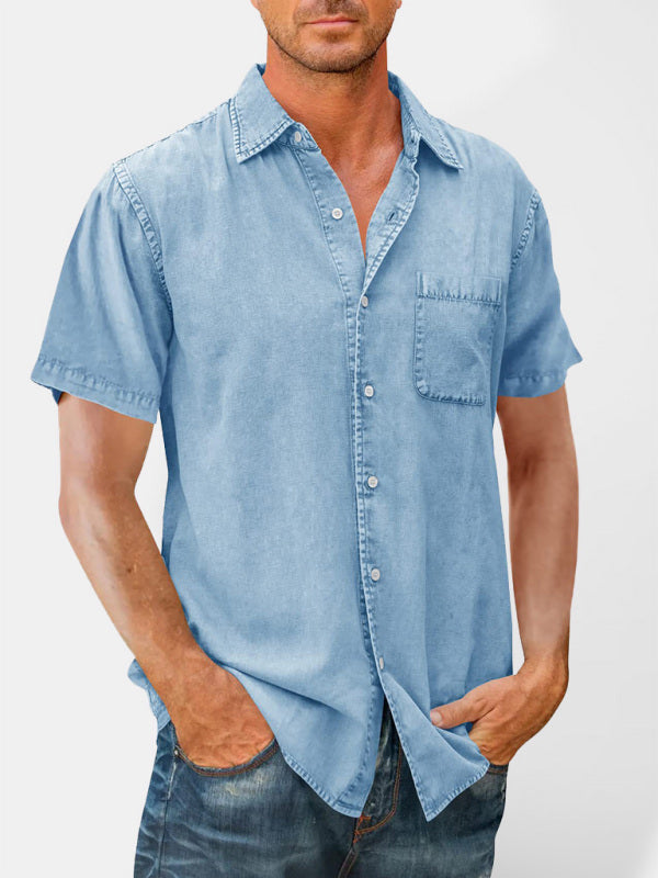 Men's Denim Short Sleeve Button-down Shirt