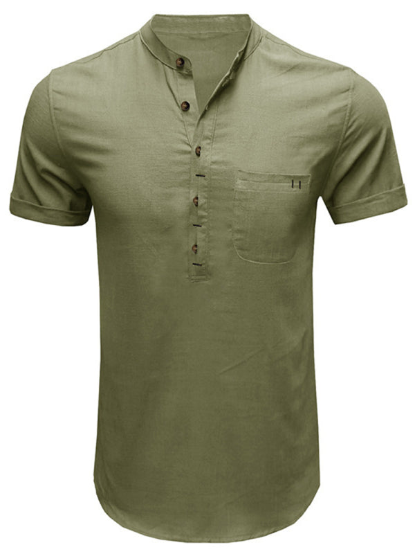 Men's Solid Color Linen Short Sleeve Summer Shirt