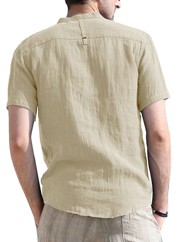 Men's Solid Color Linen Short Sleeve Summer Shirt
