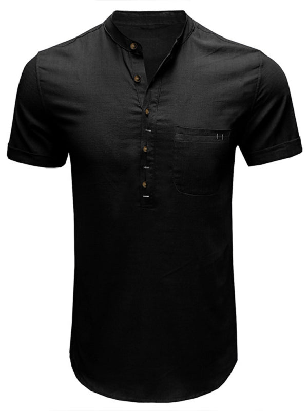 Men's Solid Color Linen Short Sleeve Summer Shirt