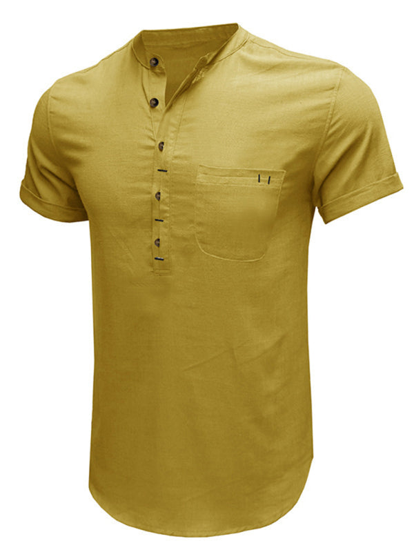 Men's Solid Color Linen Short Sleeve Summer Shirt