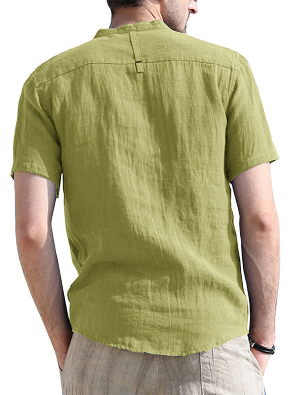 Men's Solid Color Linen Short Sleeve Summer Shirt