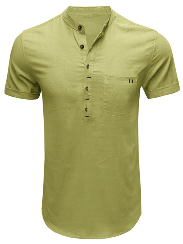 Men's Solid Color Linen Short Sleeve Summer Shirt